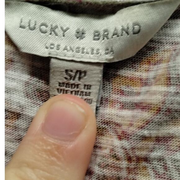 Lucky Brand Size Small Top Paisley Flutter Cap Sleeve Mixed Media Split Tie Neck - Picture 5 of 8